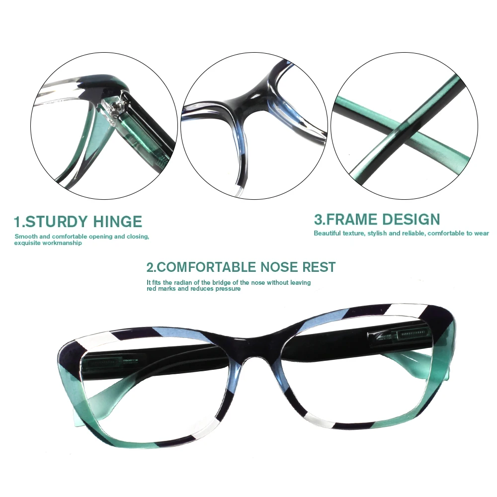 Anti Blue Light Reading Glasses Ultra Light Frame Men Women Fashion Style Prescription Glasses with Spring Hinges 3