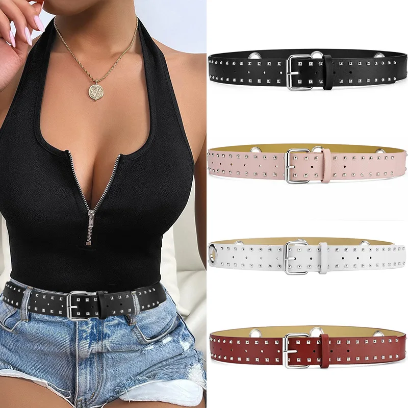 

Ladies Belt Buckle Rivet Men and Women Joker Jeans Belt Punk Eyelets Belt