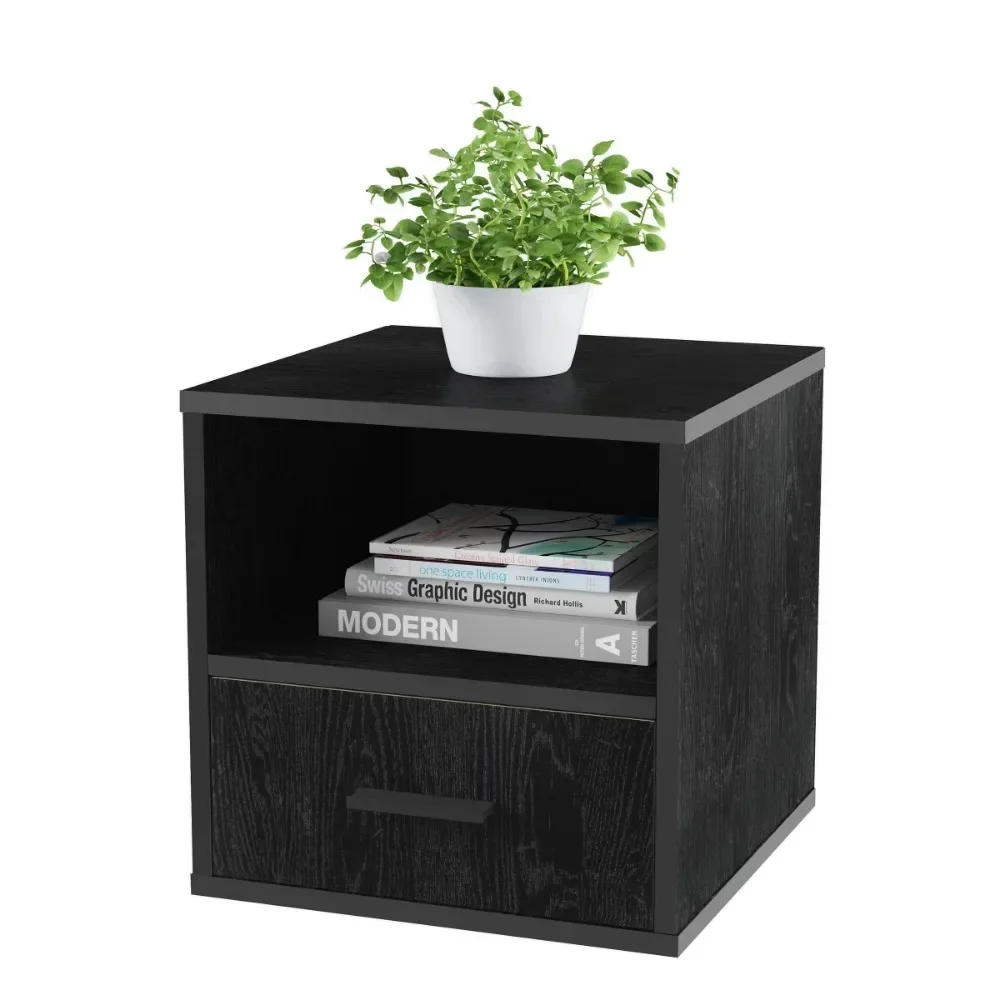 

Cube End Table with Drawer, Black Side Tables Living Room Furniture