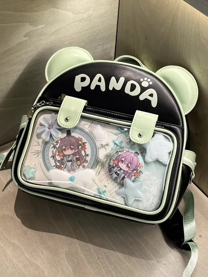 JIAERDI Versatile Panda Transparent Ita Bag Student 2025 Sweet Cute Anime Mini Backpack Girls Harajuku Kawaii Mochila Aesthetic