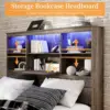 King Size Bed Frame with LED Bookcase Headboard, Wooden Storage Bed with Charging Station & 4 Drawers, No Box Spring Needed 6