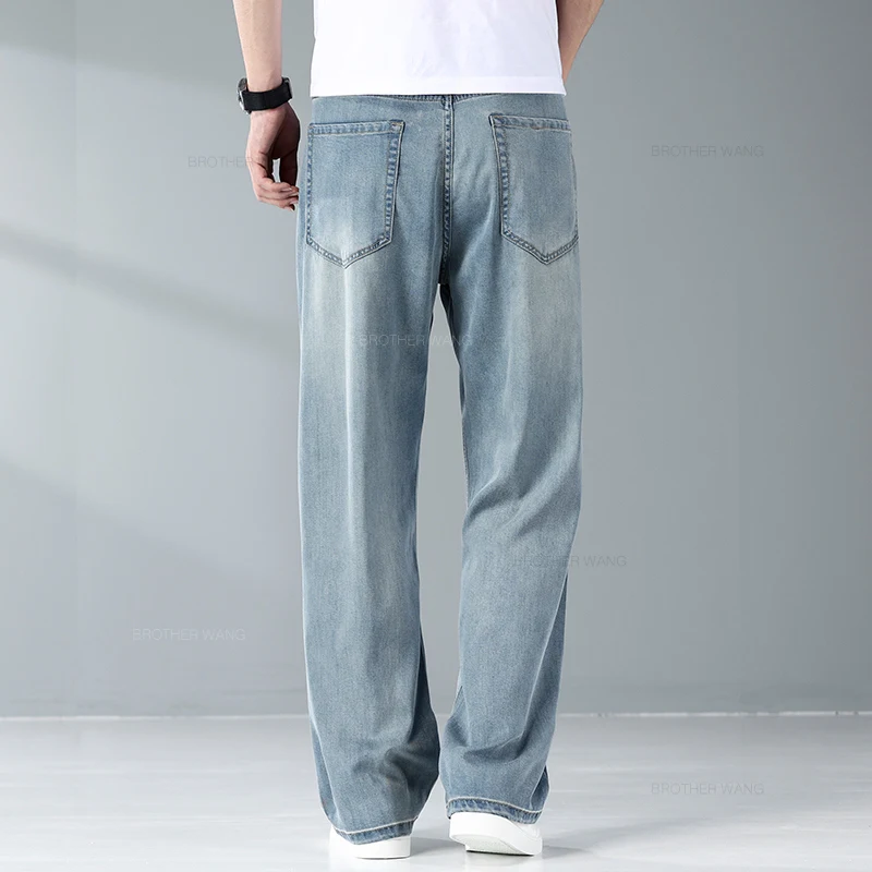 Summer Ice Silk Thin Jeans For Men Loose Wide Leg Plus Size Casual Trousers denim pants denim trousers men trousers High Quality Stretch Soft Fabric Pants