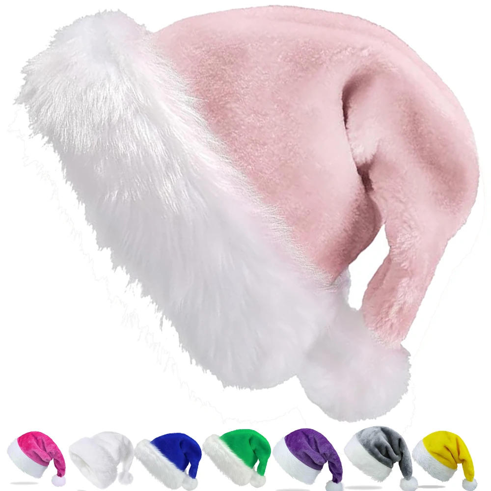 Chrismas Hat Adults Santa Hat for Men and Women Pink Green Blue Red Yellow Purple Gray White Black