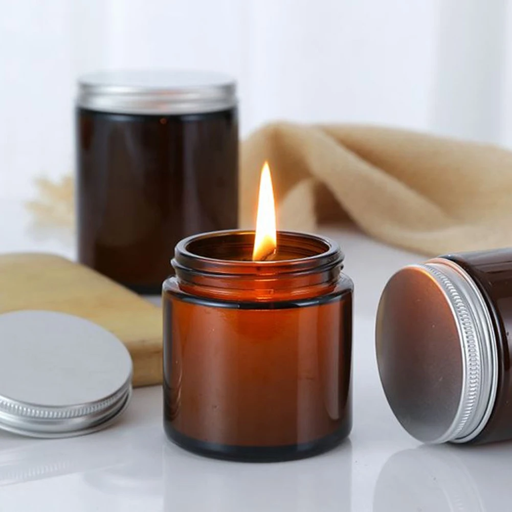 Handmade Glass Cosmetic Jar, Body Lotion Cream Container, Skincare Brown Cosmetic Candles, Aromatherapy, 100g 3