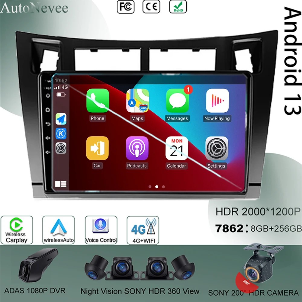 

Android13 для Toyota Yaris XP90 2007 2005 -2012 автомобильный радиоприемник, мультимедийный плеер с GPS, Bluetooth, автомобильное стереоустройство, 2Din DSP IPS