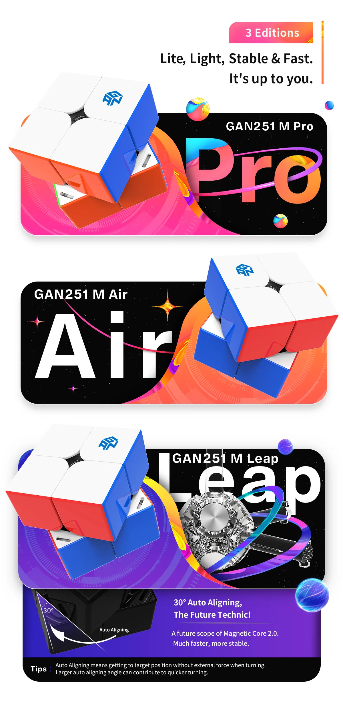 [Picube] GAN 251 M Pro 2x2 Magnetischer Geschwindigkeitswürfel Professioneller GAN Cube 251 AIR 251 Leap Cubo Puzzles GAN251 Stressabbau-Spielzeug – Detail 5