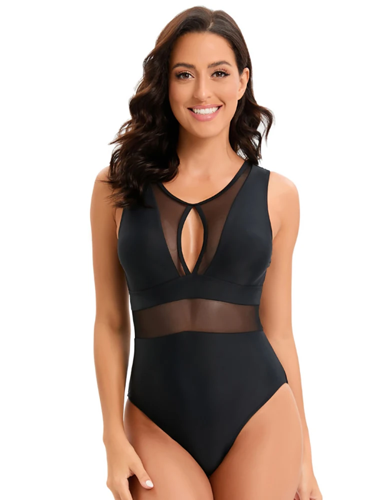 

Sexy One Piece Swimsuits 2023 Woman Mesh Swimwear 2022 Female New Monokini High Neck Swimming for Women Bathing Suit Beach Wear
