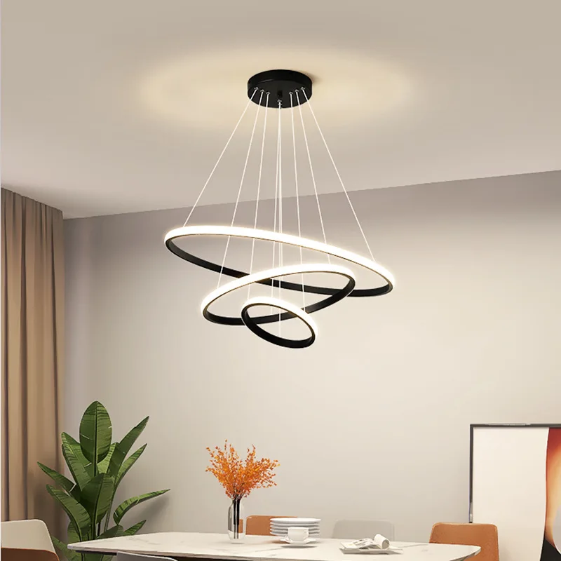 Modern Minimalist Restaurant Pendant Lights Atmospheric Living Room Lamp Creative Bar Dining Chandelier Three Rings Four Circles