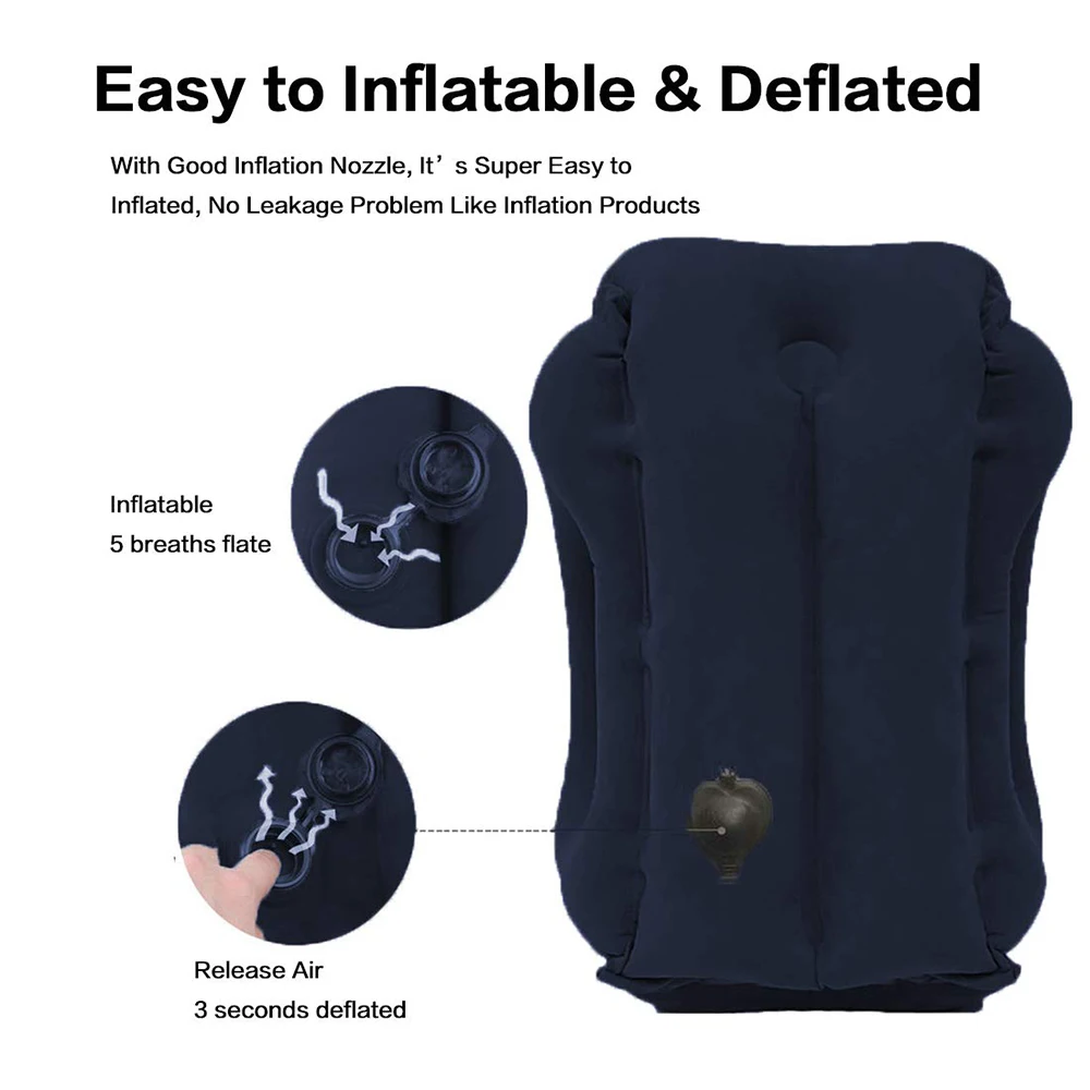 Inflatable Travel Pillow Portable Headrest Sleeping Bag Cushion Chin Neck Support for Outdoor Airplane Train Office and Home Use 5