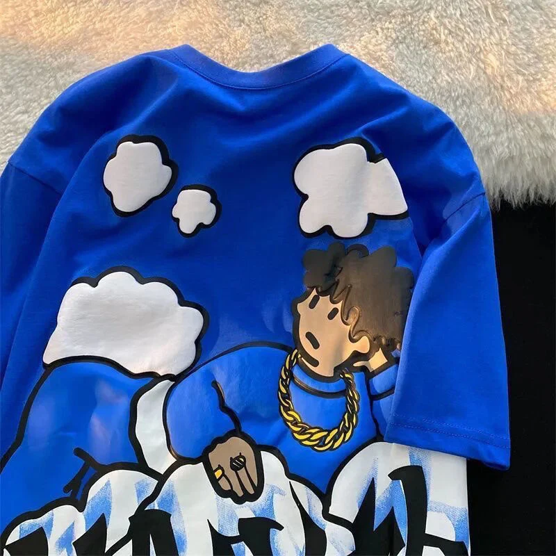 

100% Cotton Long Sleeve Pullover Top Cute Cartoon Boy Printed Sweater American Street Hip Hop Pullover Couple