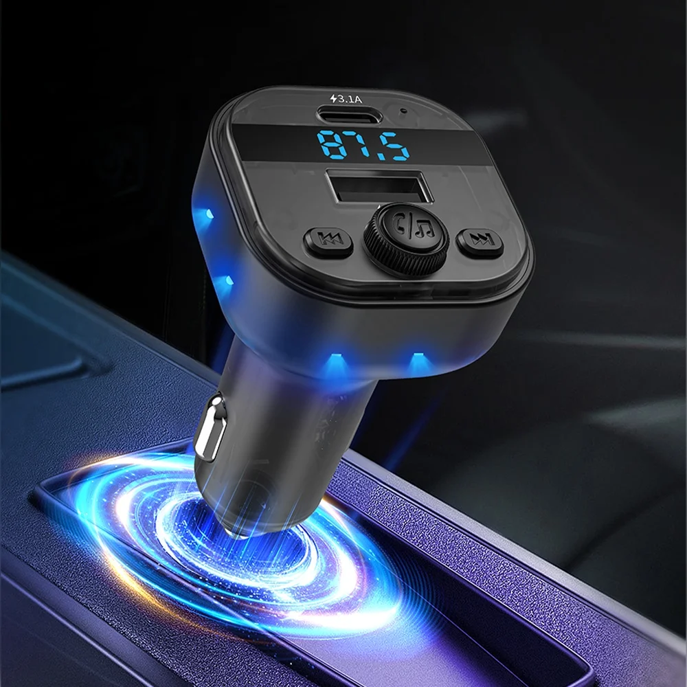USB Type-C Car Charger FM Transmitter Bluetooth Wireless Car USB Charger Handsfree MP3 Player For iPhone 15 Xiaomi 14 Adapters
