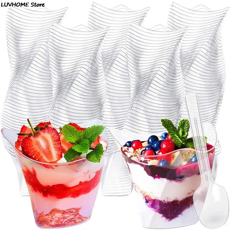 10Pcs 100ML Disposable Plastic Dessert Cups Birthday Transparent Party Ice Cream Home Christmas birthday party supplies plastic cups dessert cups plastic dessert cups
