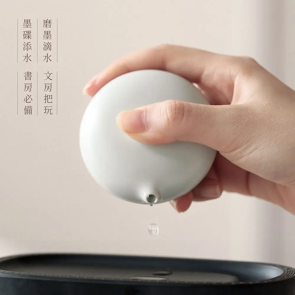 Ru Kiln 소형 원형 잉크 스톤 드립 잉크, 물방울 쓰기 방 브러시 물 그릇, 귀여운 창의적 쓰기 방