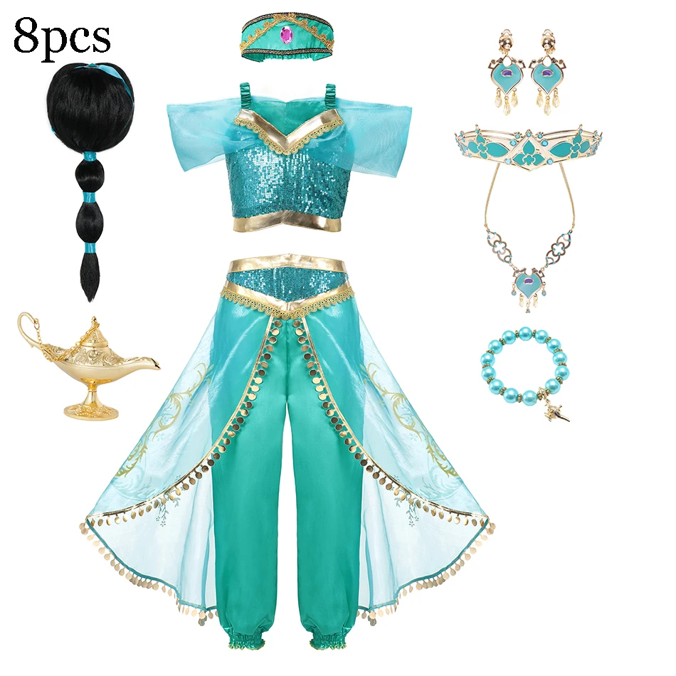 thumbnail image 5 of Disfraz de princesa Disney para niña, lámpara mágica de Jasmine Aladdín, ropa de fiesta de Carnaval y Halloween, Vestidos para niños pequeños, Cosplay de cumpleaños, 5 of 5