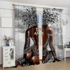 2pcs Eclectic Style Black Gold African Figures Printed Curtain Panels Set with Rod Pocket Window Drapes for Living Room cortinas 1