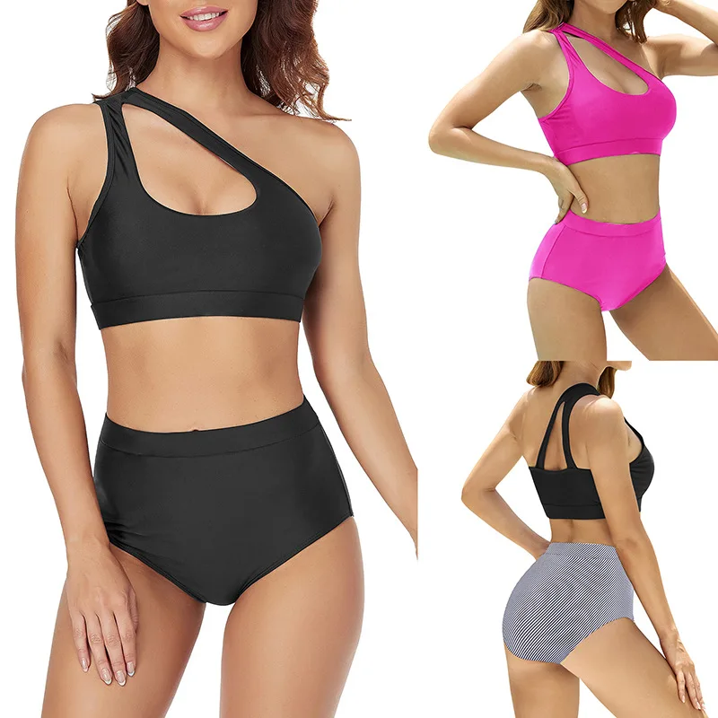 

Европейский и американский женский однотонный купальник, бикини из двух частей, купальный костюм на одно плечо, сексуальный треугольный пляжный костюм