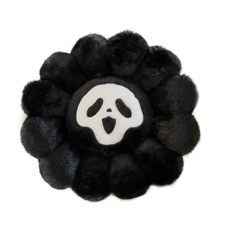 40x40cm Darkness Grey Black Sunflower Seat Cushion Evil Skeleton Round Flower Plant Plush Pillow Indoor Floor Sofa Decor Gift 6