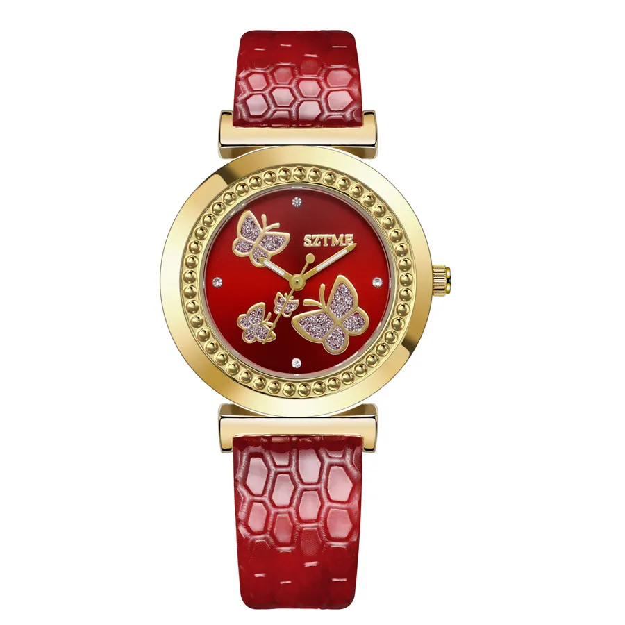 Fashionable Women's Gold Butterfly Diamond Quartz Watch Set