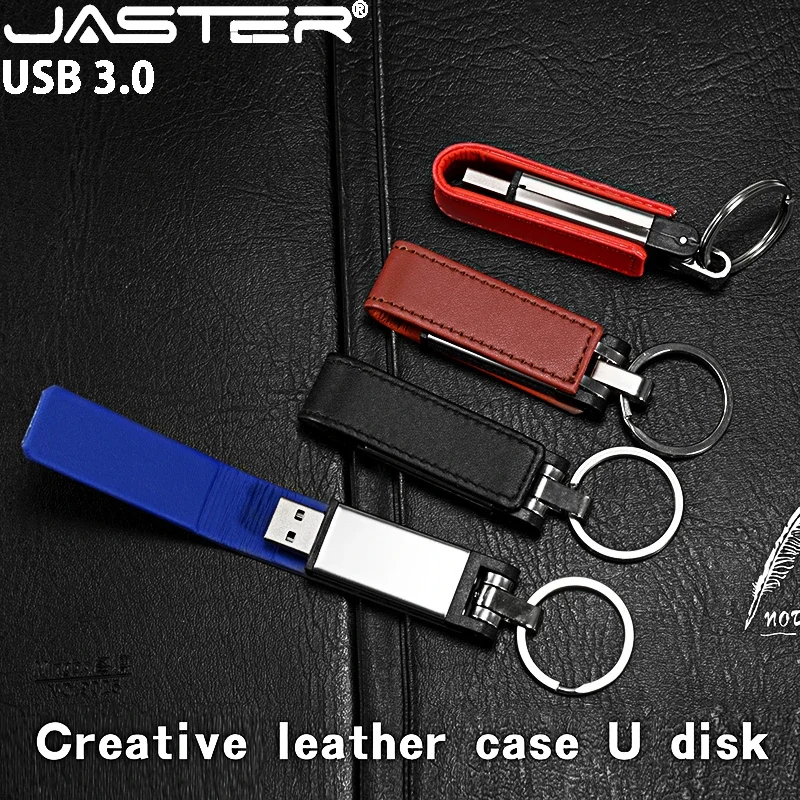 JASTER USB 3.0 Flash Drive Leather Metal Pen Drive Free Key Ring Brown Memory Stick Black Business Gift Pendrive 128GB 64GB 32GB