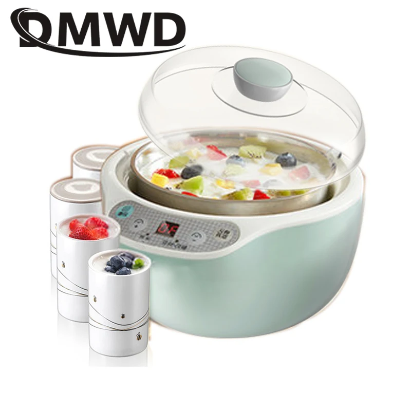DMWD Multifunction Electric Yogurt Maker Leben Fermenter Automatic Glass Liner Natto Rice Wine Yoghurt Machine 4 Cups Container