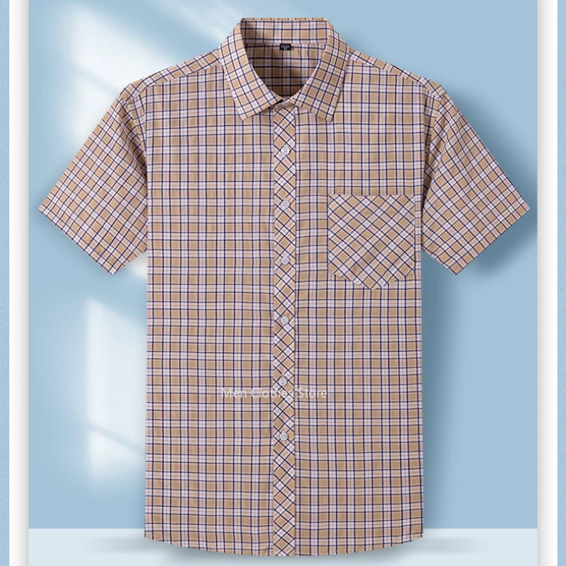 plus size 100%cotton thin short sleeve shirts for men slim fit casual plain shirt hawaiian plaid shirt korean popular clothes 2