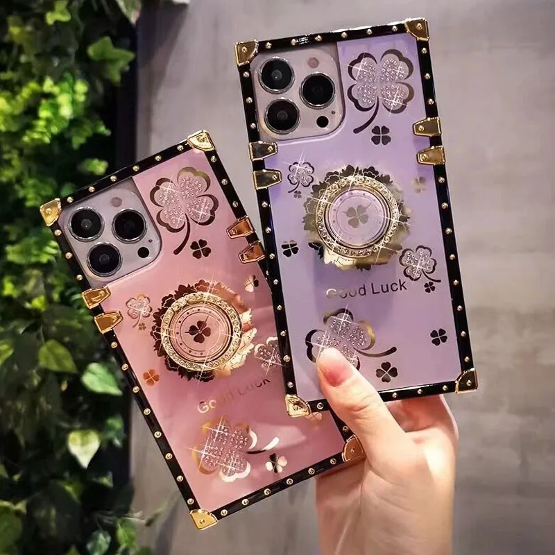 

Glitter Diamond Ring Stand Holder Flower Phone Case For OPPO Reno 5Z 6Z 4F 2F 5 4 Lite Find X3 Pro A74 A93 A94 A72 5G A16s Cover