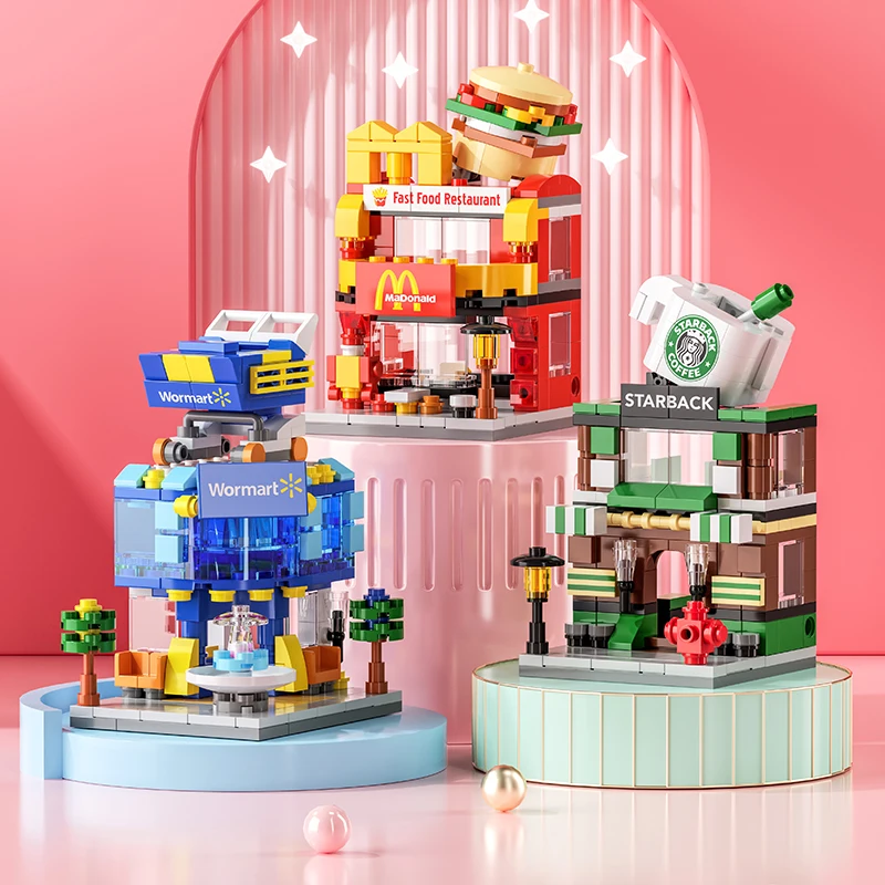 toy building blocks Children small particle street view building blocks city building model is compatible with Lego toys