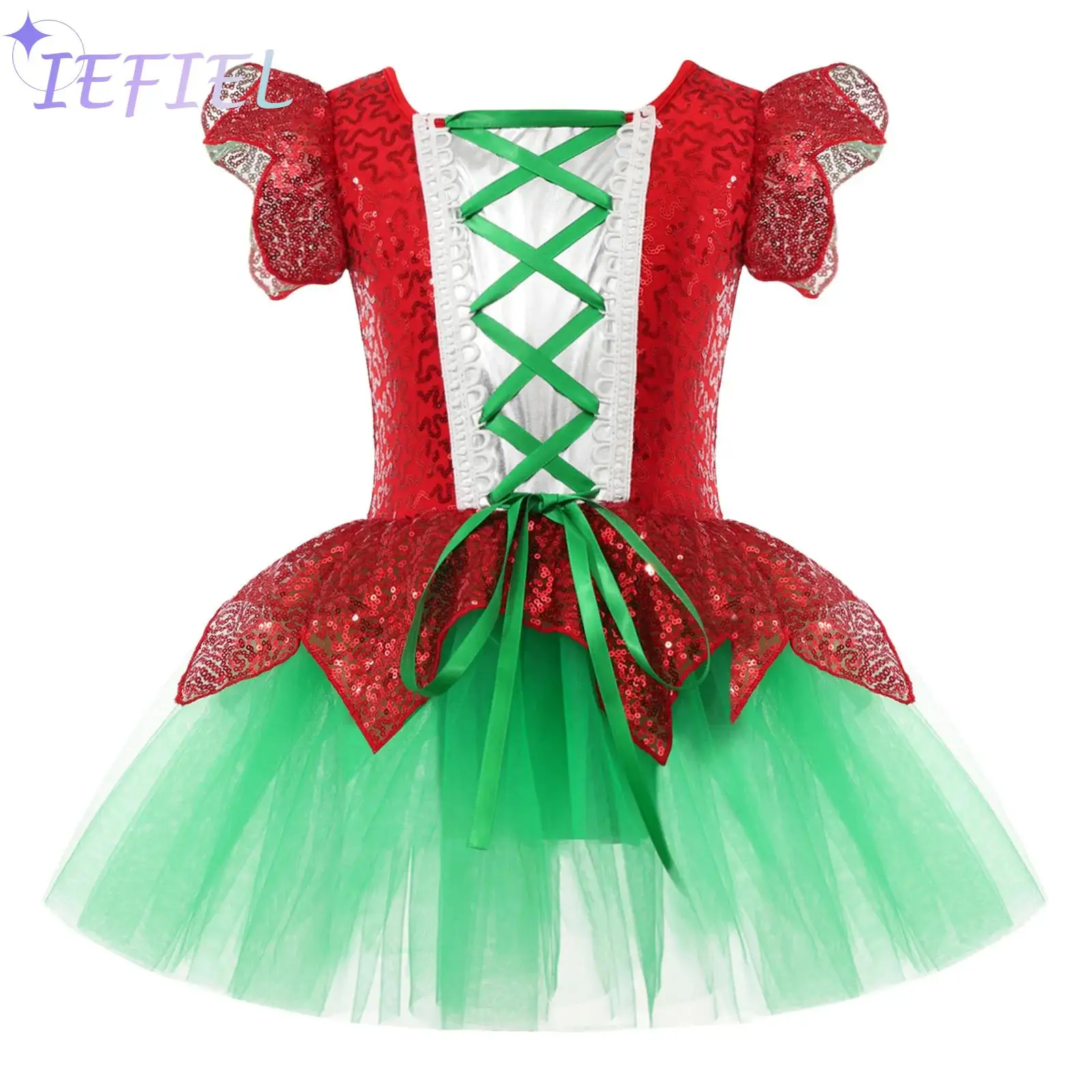 

Kids Girls Christmas Cosplay Costume Sequins Tutu Dress Dancewear Princess Ball Gown for Xmas Party Carnvial Stage Performance