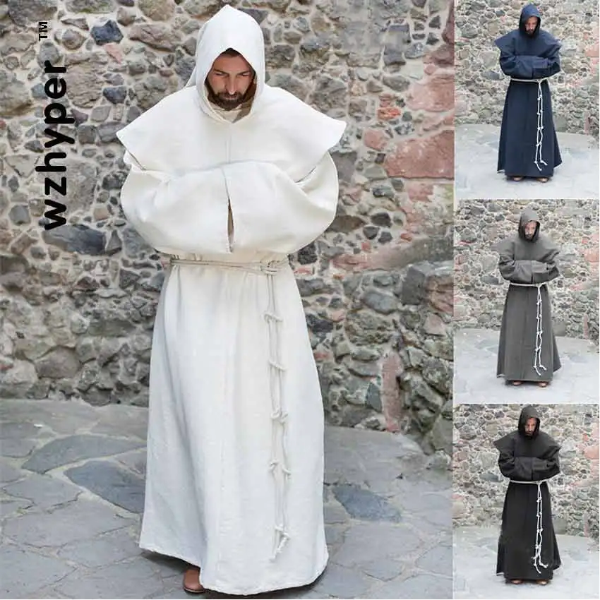 Medieval Hooded Monk Costume Men Vintage Renaissance Cosplay Clo
