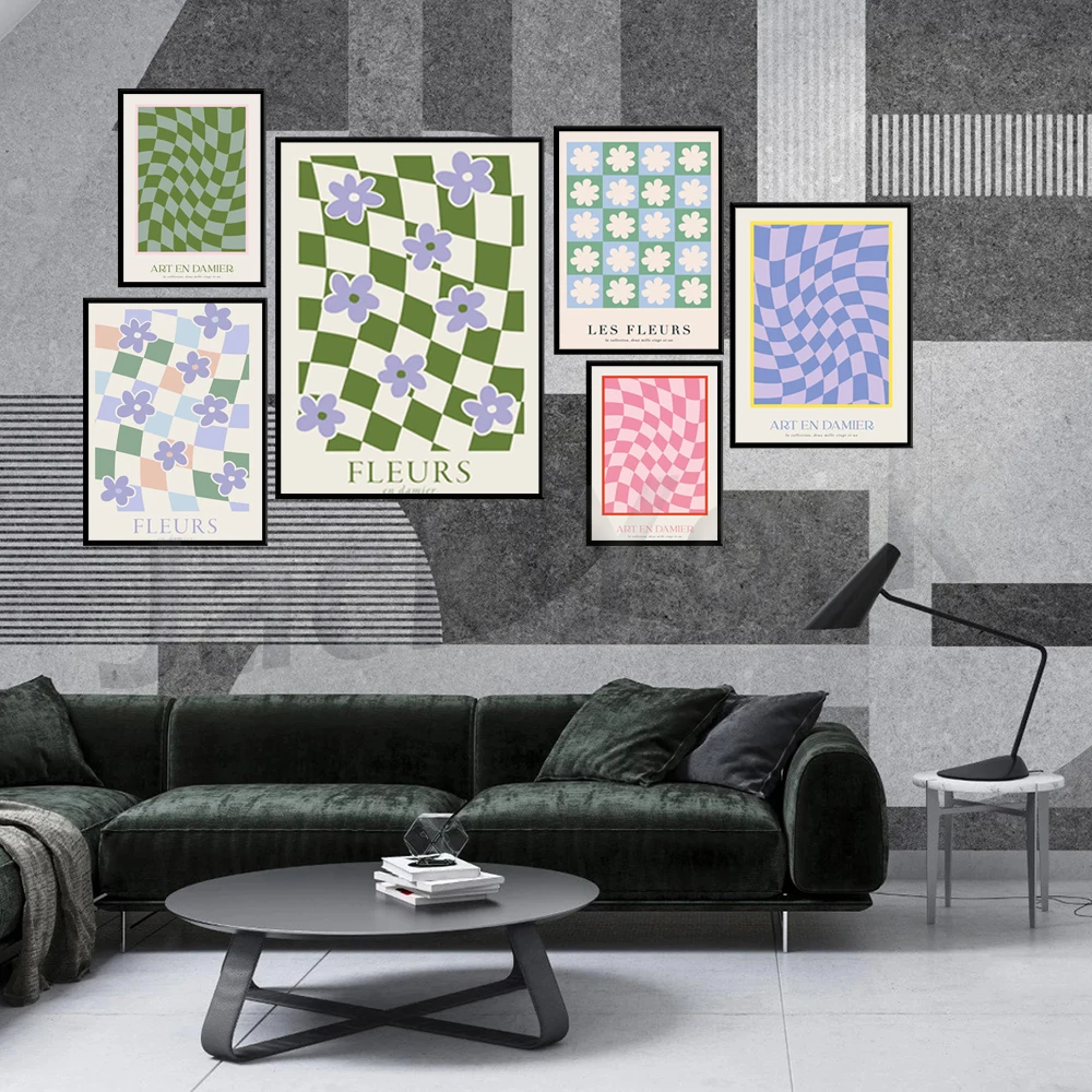 

Checkerboard Flower Print, Checkerboard Print, Checkered Wall Art, Groovy 70s Print, Wavy Checkered Print, Gallery Wall Art