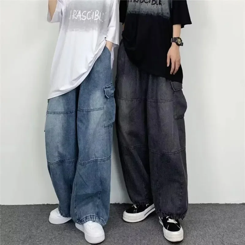 

2023 New Vintage Y2K Versatile Fashion Street Wear Men's Baggy Cargo Jeans High Waist Straight Leg Wide Leg Pants Loose Pants