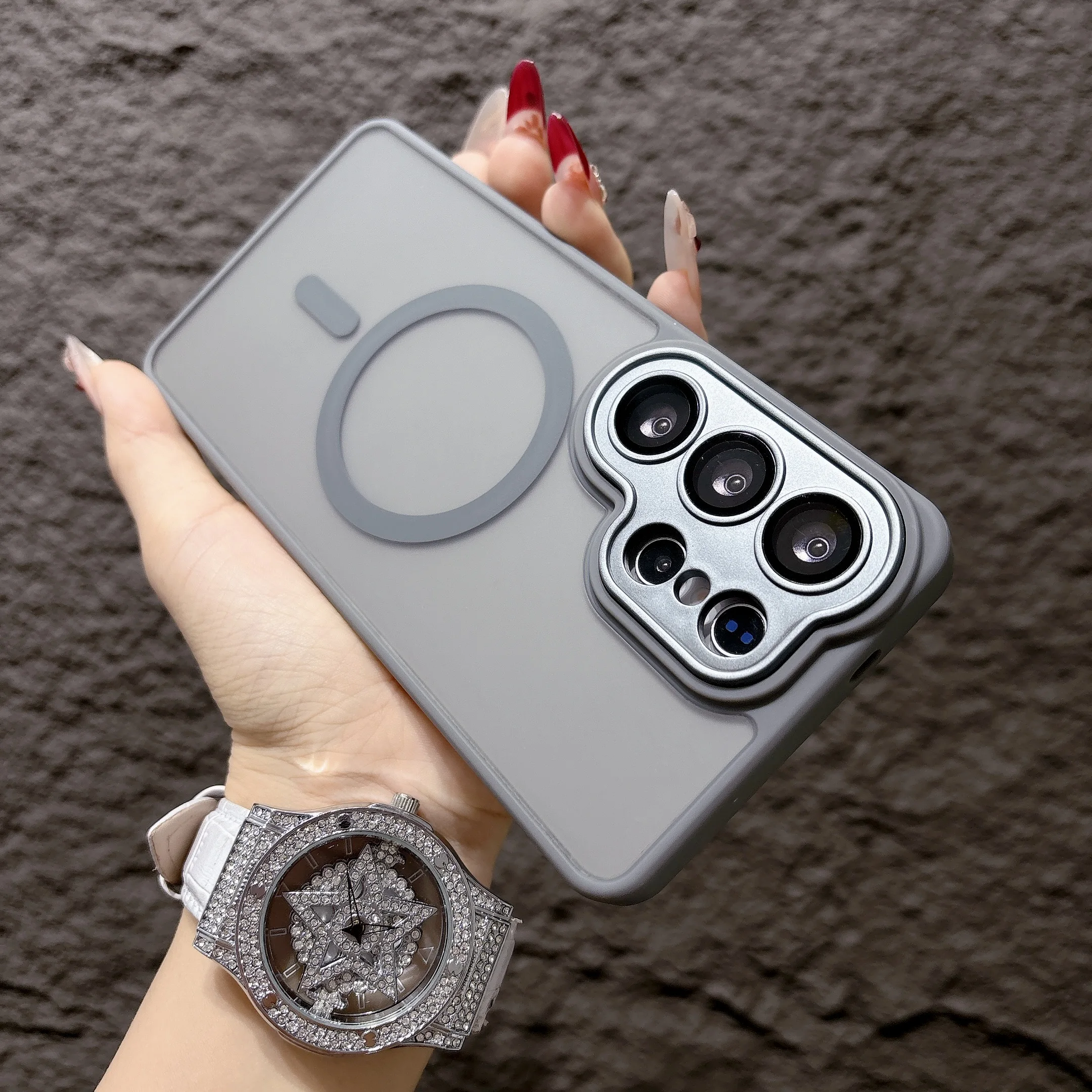 Luxury Magnetic Lens Protector Matte Case with Wireless Charging Compatibility