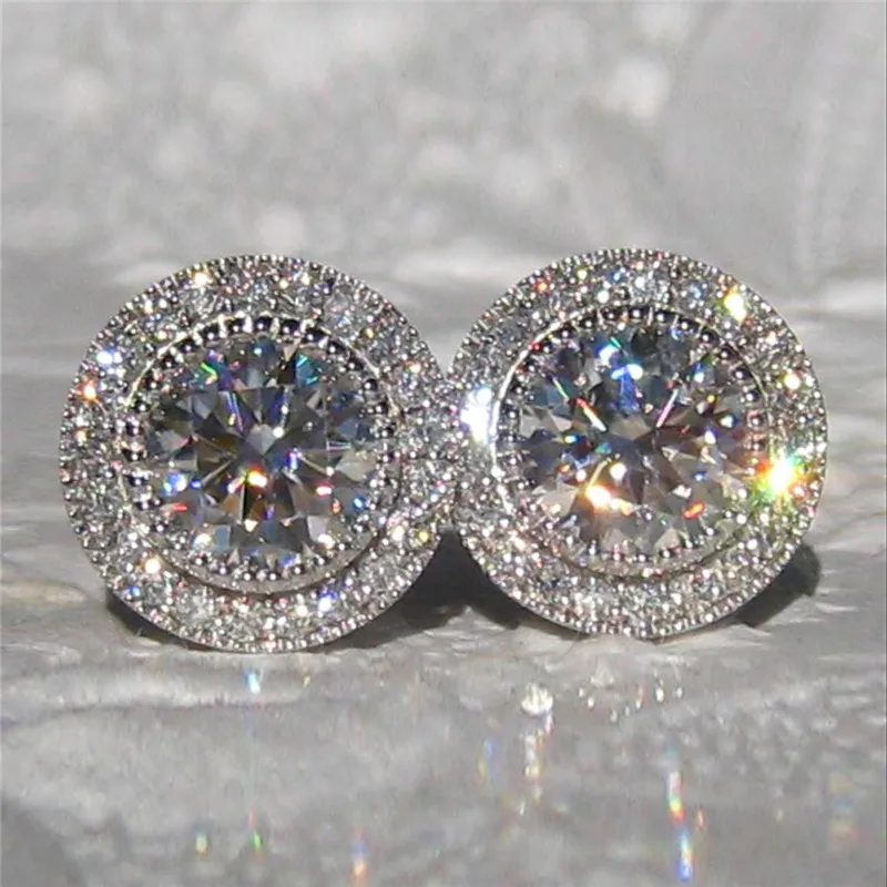Stud Earrings Women Shiny Cubic Zirconia Simple Versatile Accessories Teens Fashion Jewelry