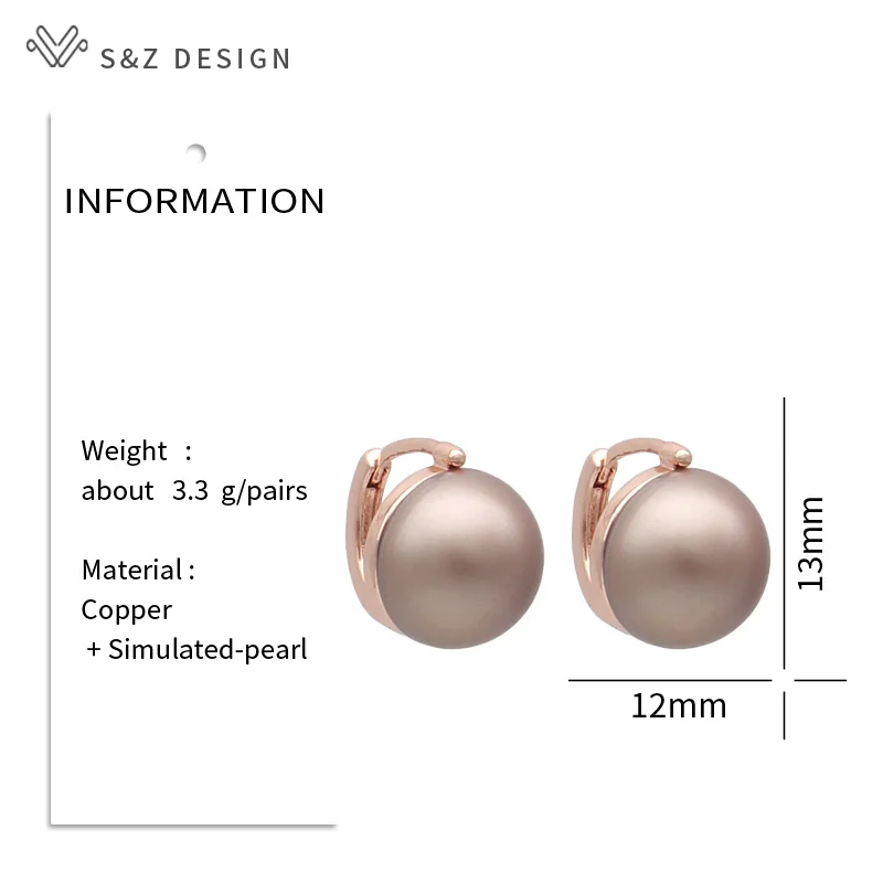S&Z DESIGN New Fashion Elegant Vintage Round Simulated-pearl Dangle Earrings For Women Jewelry 585 Rose Gold Color Eardrop Gift