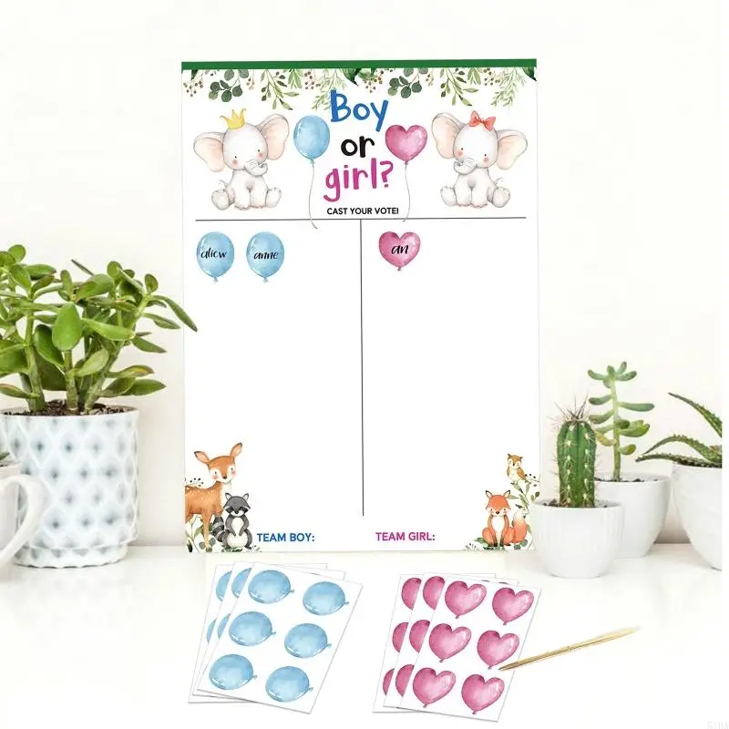 51BA Baby Shower Party Sticker Gender Secret Game Poster Set Boys Girls Playing Activity Birthday Festival Party Playing Prop