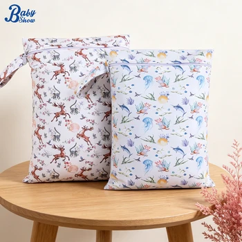 2 pezzi Borsa per pannolini in tessuto PU impermeabile, borsa porta pannolini riutilizzabile per pannolini bagnati/asciutti, borsa a mano per passeggino e viaggio 27x40cm, borsa mamma