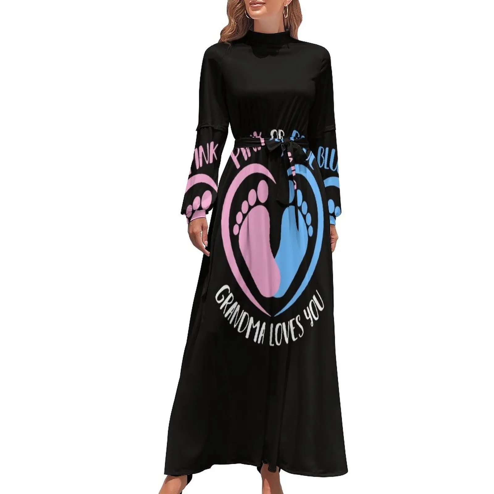 thumbnail image 1 of Vestido largo holgado con texto en inglés "Abuela te ama" en rosa o azul para revelar el género de las mujeres. Vestidos casuales. Ropa femenina., 1 of 5