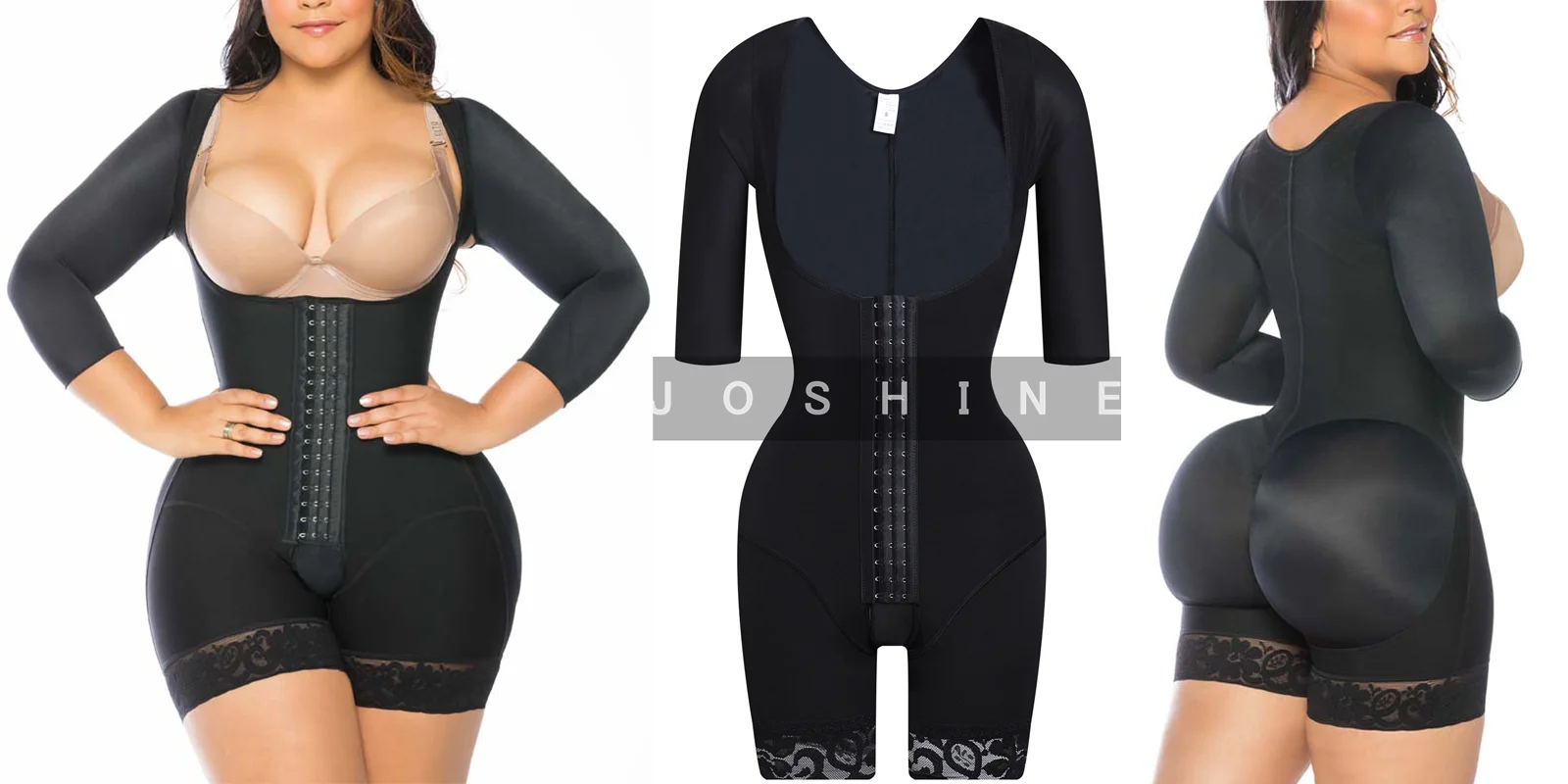 Fajas Colombianas Corset Thigh Trimmer Shapewear Hook And Eye Closure Breast Support Tummy Control Long Sleeve Triangle Bodysuit