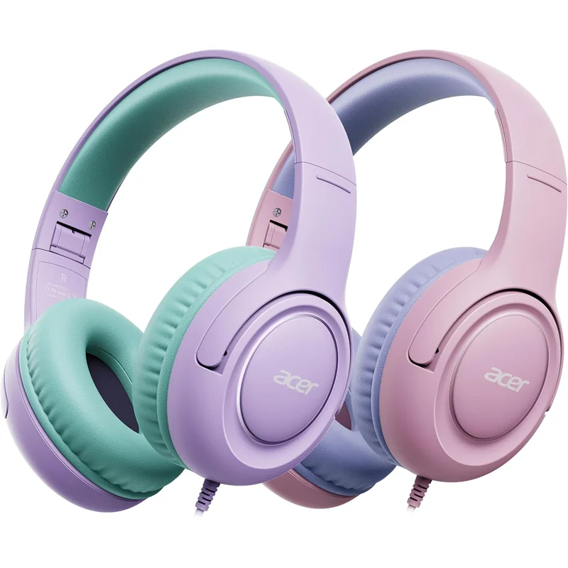 Acer Kids Foldable Wired Headphones with Volume Limiting and Stereo Sound