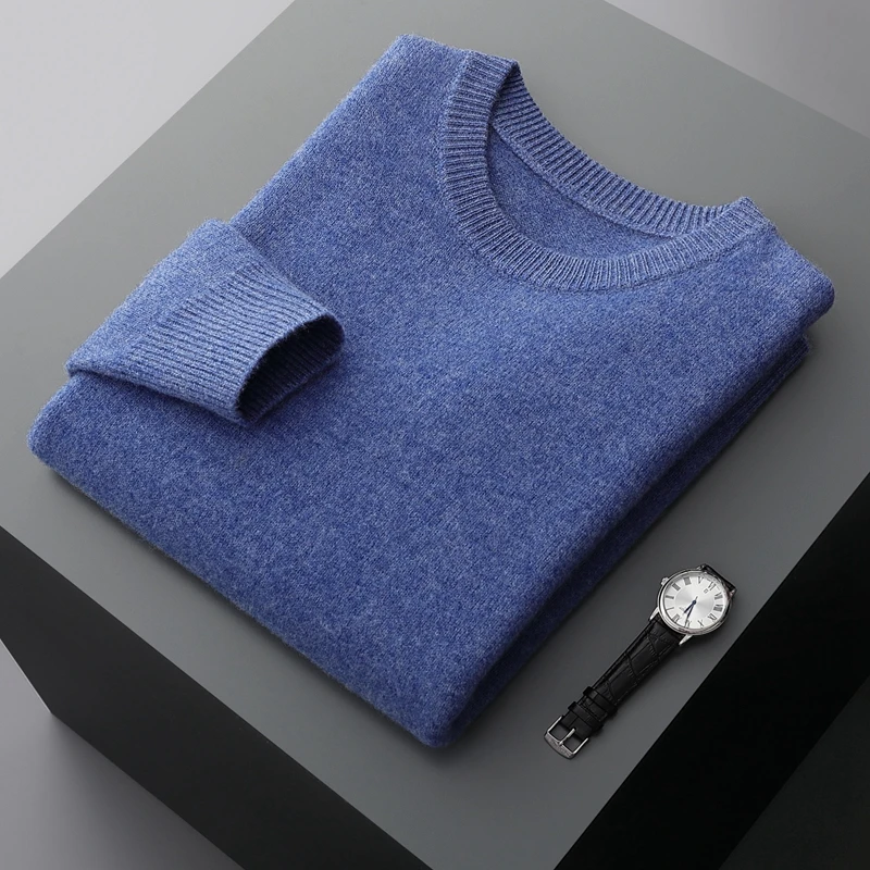 Men's Wool Sweater Autumn And Winter New Round Neck Loose Solid Color Winter Thickening Bottoming Shirt