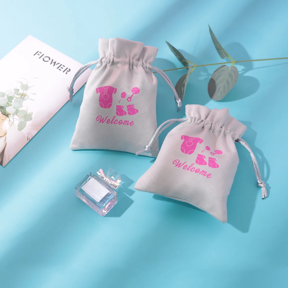 50 Stück Flanell-Schmuckbeutel mit individuellem Logo, Samtbeutel mit Kordelzug für Armbänder, Ringe, Ohrringe und Ohrstecker – ideal als Baby-Geburtstagsgeschenk – Detail 6