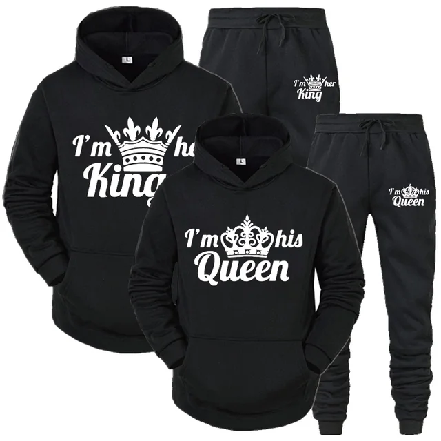 Lover Tracksuit Hoodies Printing QUEEN KING Couple Sweatshirt Plus Size Hooded Clothes Hoodies Women Two Piece Set 3