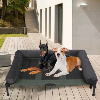 XXL XL Large Dog Bed Outdoor Raised Dog Bed with Cooling Breathable Mat and Soft Plush Mat Pet Puppy Camping Cot for Home Garden 2