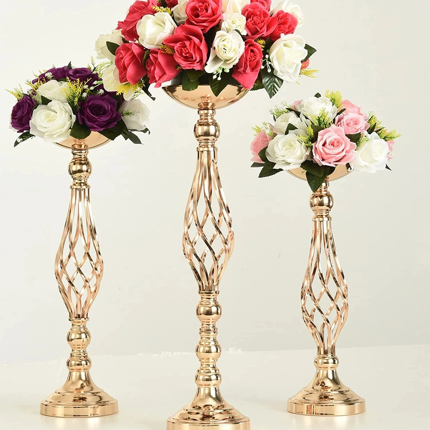 Lot de 20 vases à fleurs de mariage de 58 cm de haut, centre de table en métal doré, présentoir pour compositions florales, pour table, dîner, anniversaire, cérémonie, événement | CA