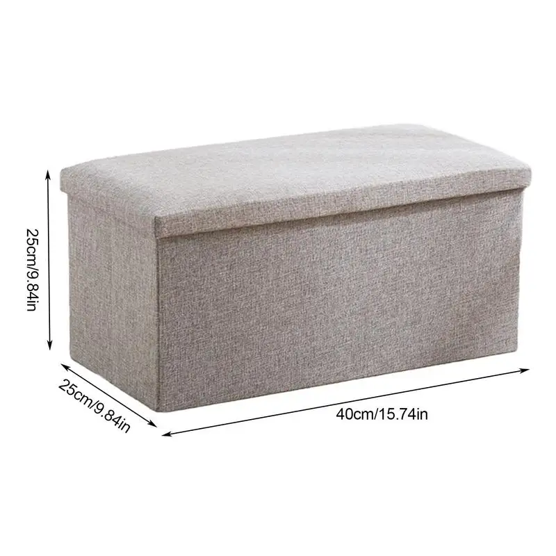 Ottoman Bench Seat Multifunctional Foldable Shoe Changing Stool Fabric Storage Bin Box Rectangular Storage Bin Box Cotton Linen images - 6