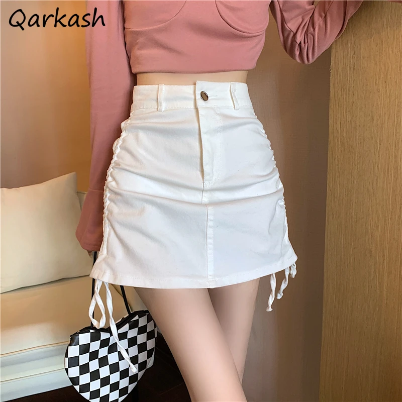 

Skirts Women Shirring Mini Empire Slim Solid Preppy Style Popular Stylish Friends Chic Basic All-match Daily A-line Faldas Lady