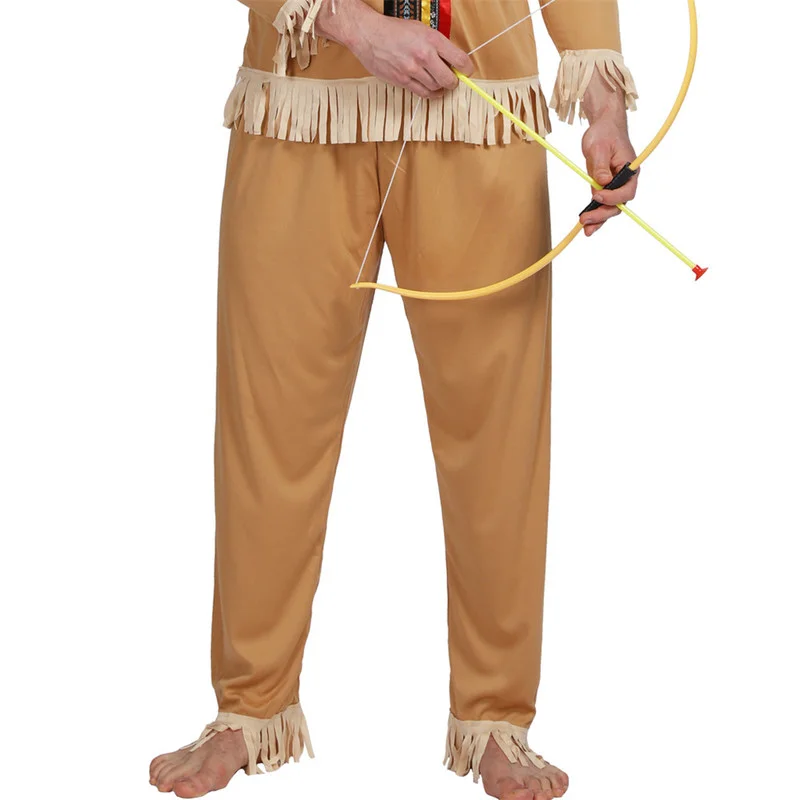 Men Cheap Native American Halloween Party Costume Indian Primitive Hunters Cosplay Suits Carnival Easter Purim Fancy Dress