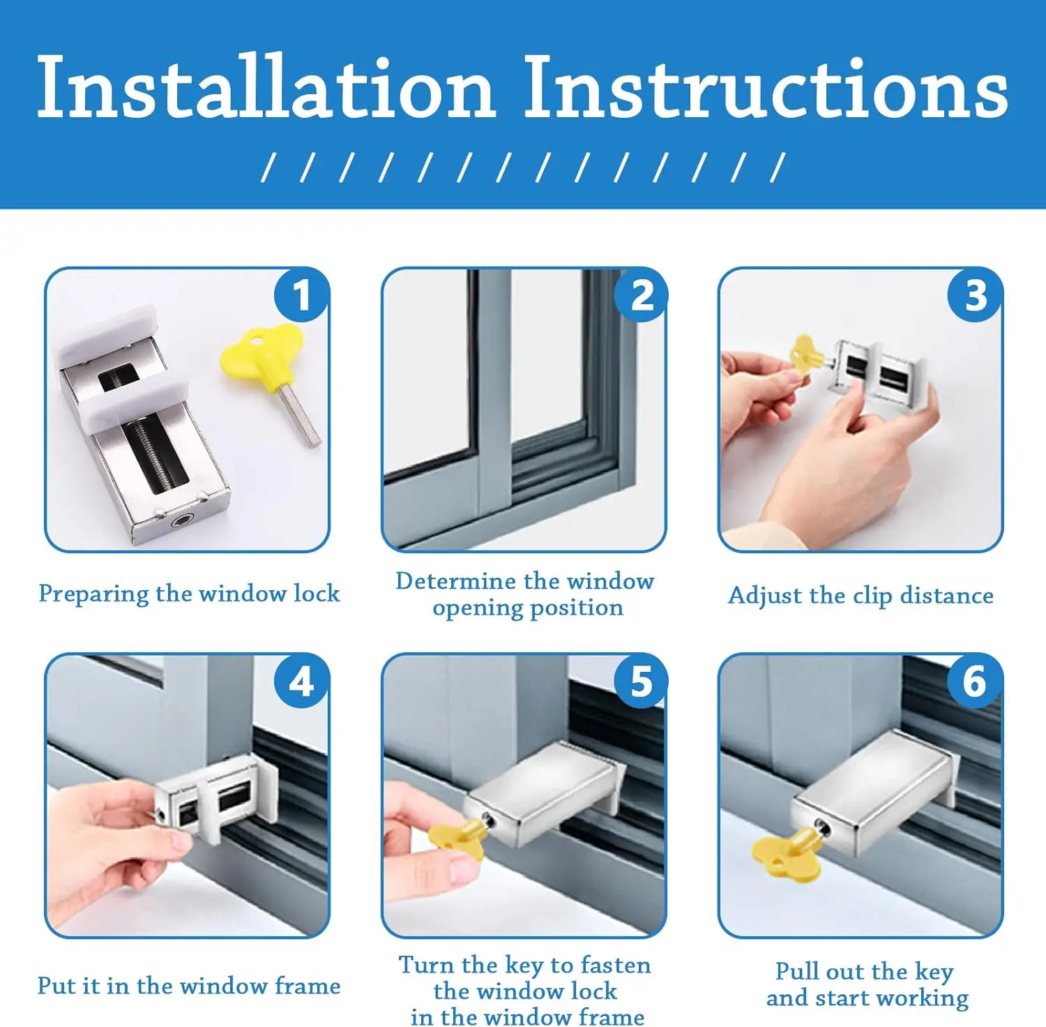 Window Locks Security Door Stopper Window Security Aluminum Sliding Lock with Key Baby Proof Adjustable Safety Anti Theft