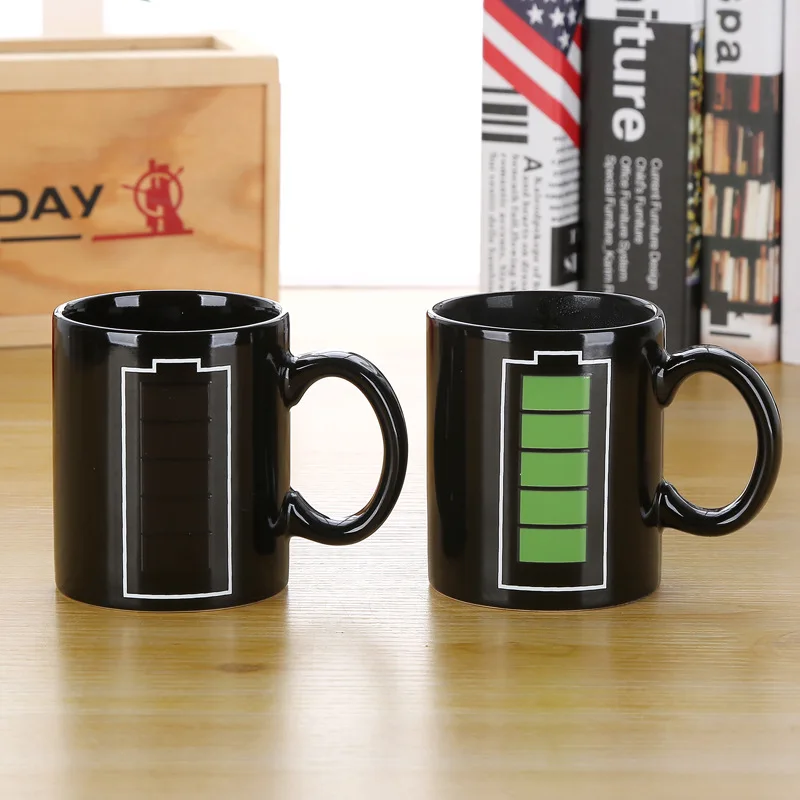 

WICK AND HIS PETS Power Temperature Sensing Mug Creative Battery Color Changing Cup Ceramic Coffee Cup Magic Ceramic Cup