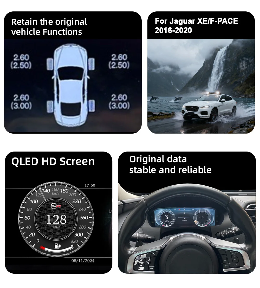For Jaguar XE/F-PACE 2016-2020 Carplay LCD Digital Instrument Cluster Speedomete